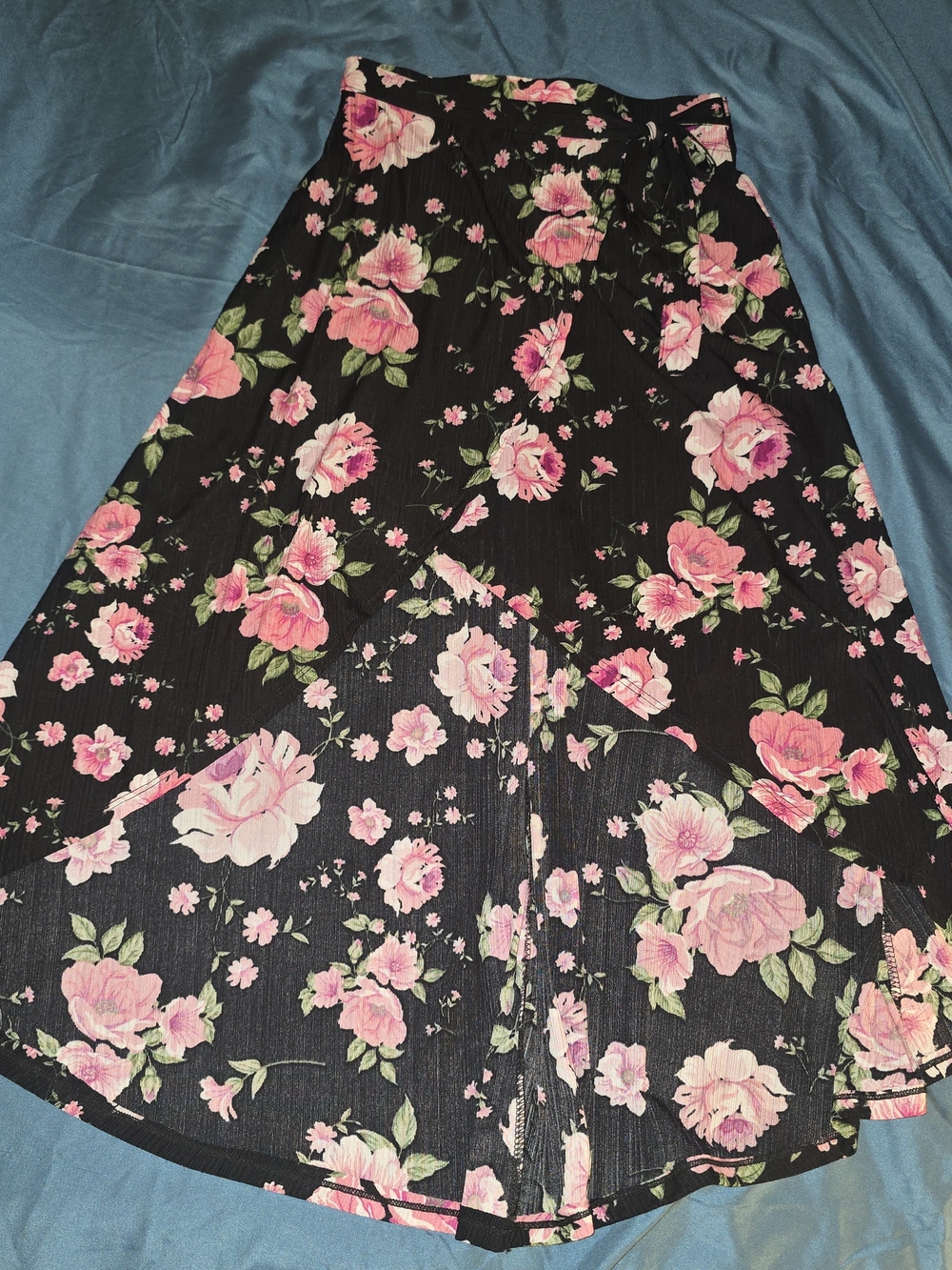 Floral Midi Skirt - Pink on Black